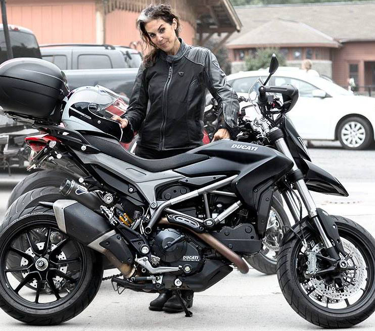 Grace Roselli and her Ducati Hyperstrada.