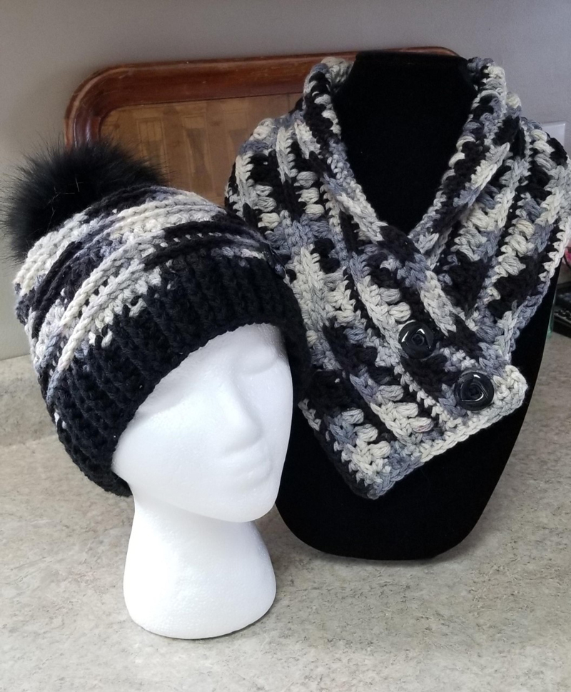 knitted hat and cowl