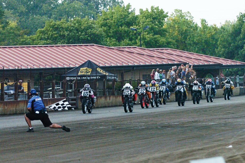 Nichole Cheza Mees takes the checkered flag at the Springfield Mile