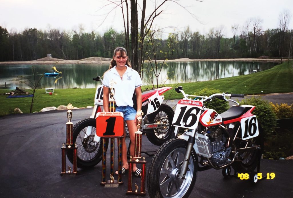 Nichole Cheza Mees in 2003 with her flat track bikes