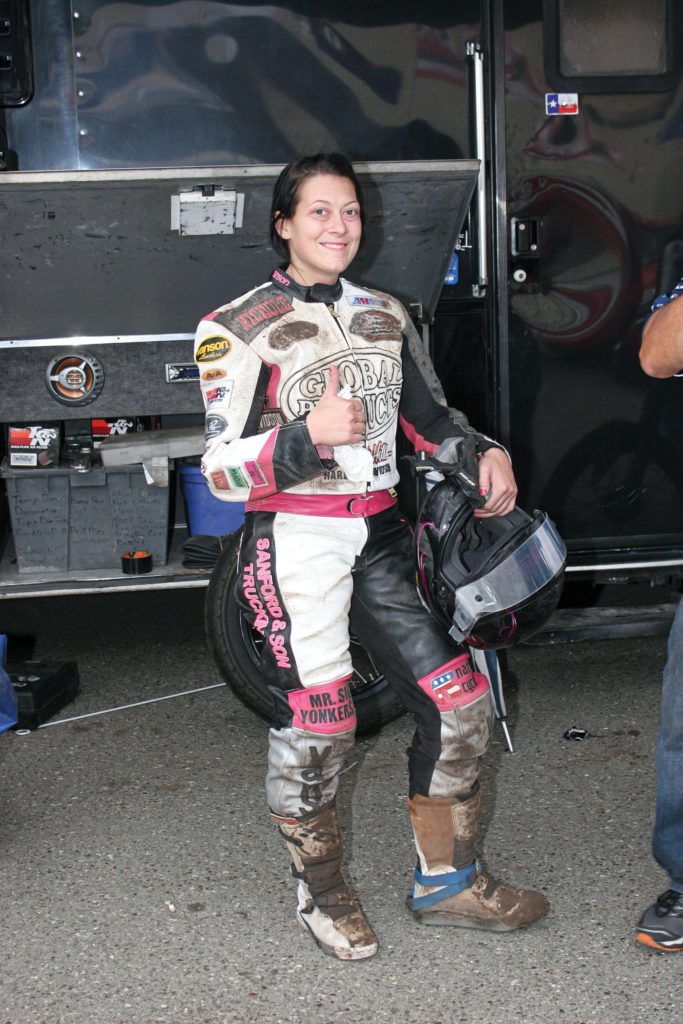 Nichole Cheza Mees motorcycle racer in the pits